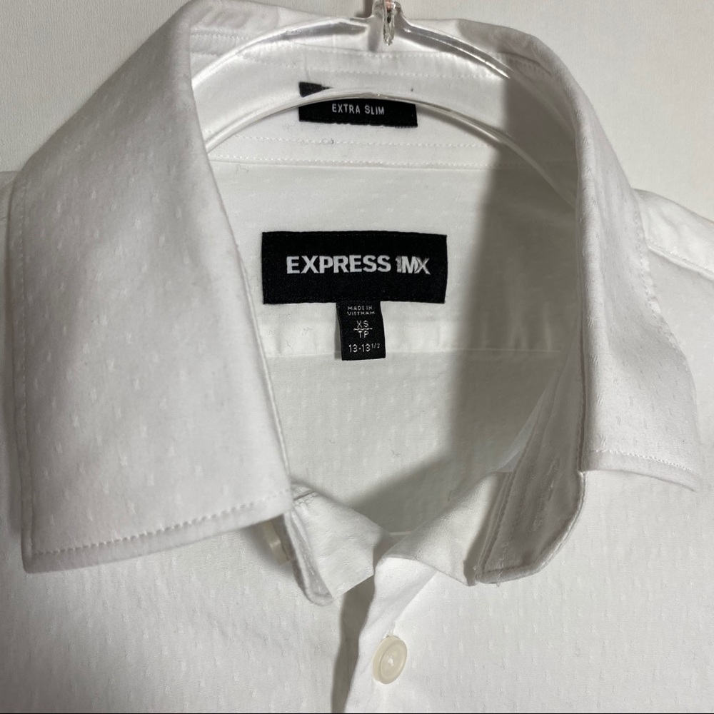 Express White Textured Extra Slim 1 MX Dress Shirt - Picture 2 of 3